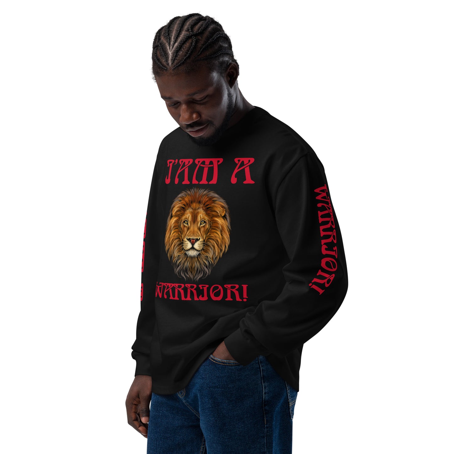 “I’AM A WARRIOR!”Premium Heavyweight Long Sleeve Shirt W/Red Font