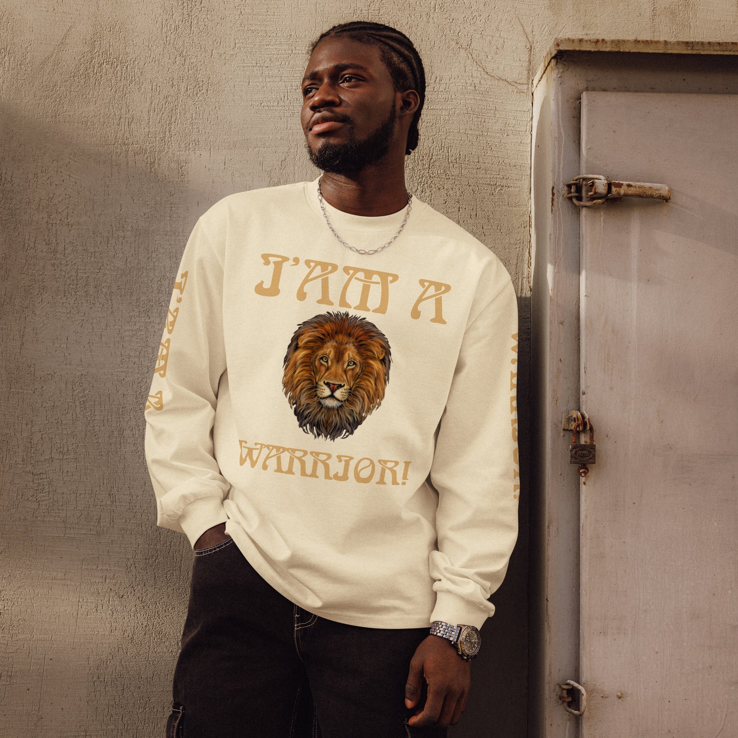 “I’AM A WARRIOR!”Premium Heavyweight Long Sleeve Shirt W/Fawn Font