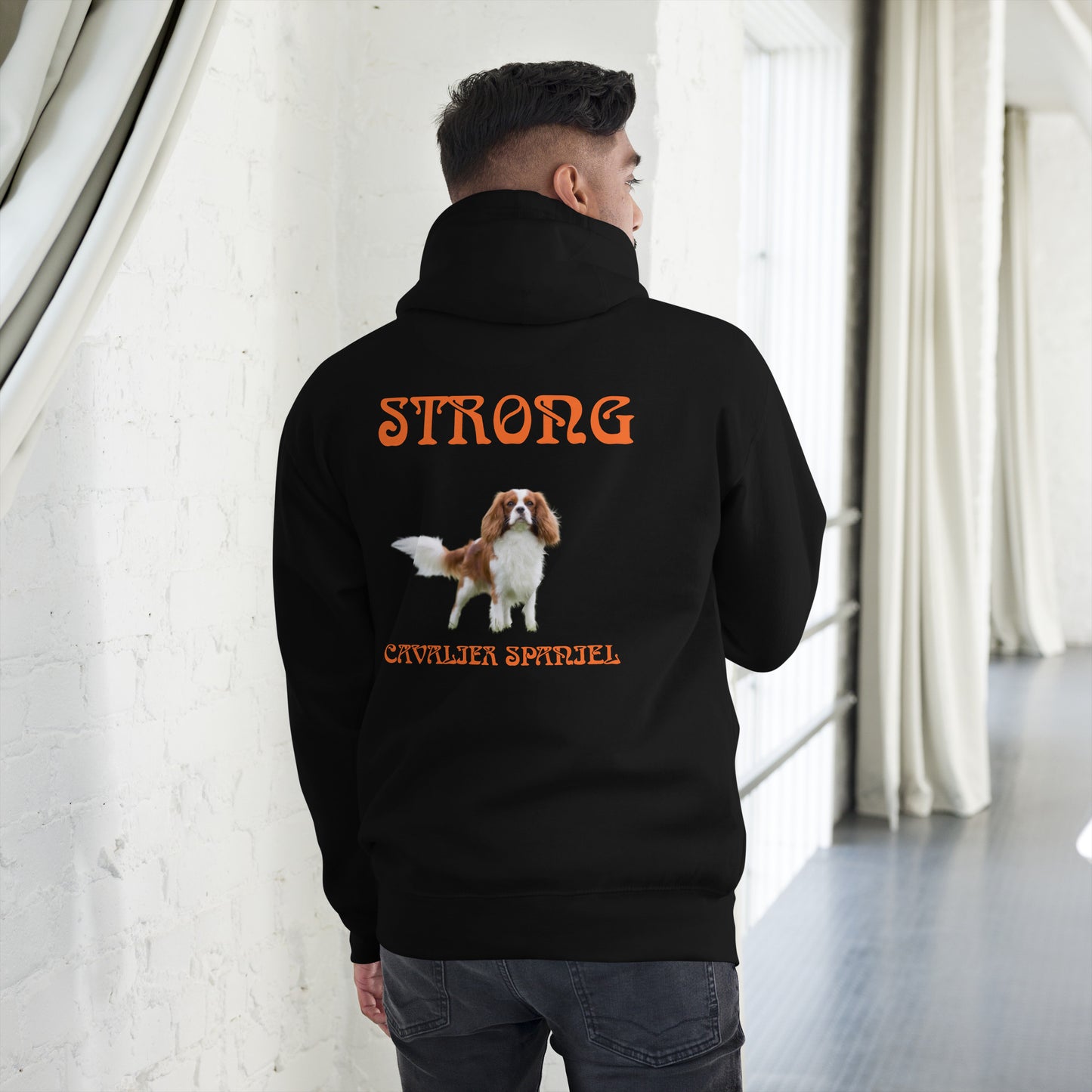 “STRONG CAVALIER SPANIEL”Unisex Hoodie W/Orange Font