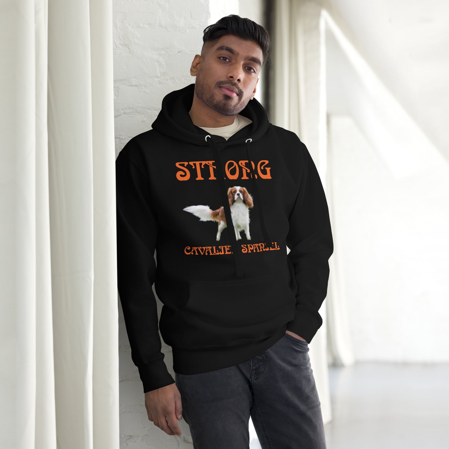 “STRONG CAVALIER SPANIEL”Unisex Hoodie W/Orange Font