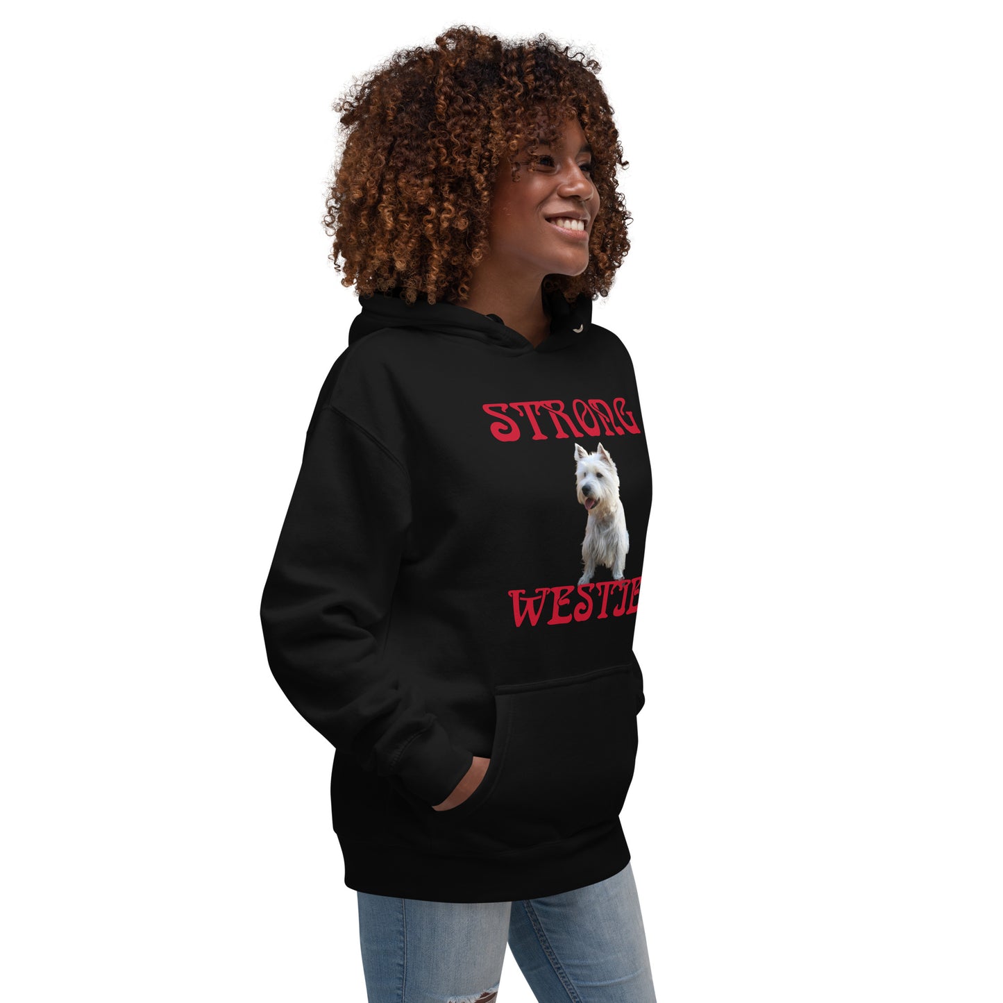 “STRONG WESTIE!”Unisex Hoodie W/Red Font