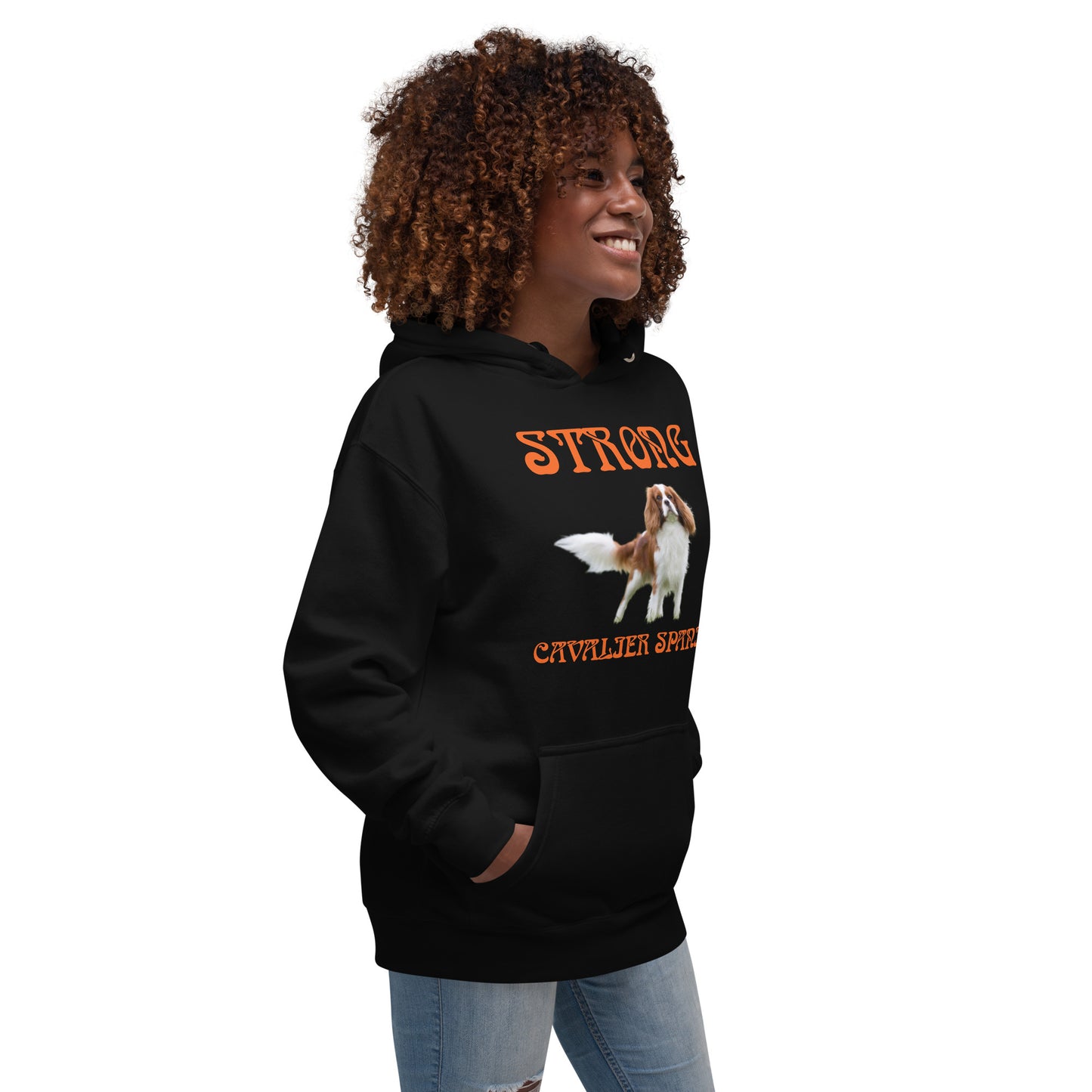 “STRONG CAVALIER SPANIEL”Unisex Hoodie W/Orange Font