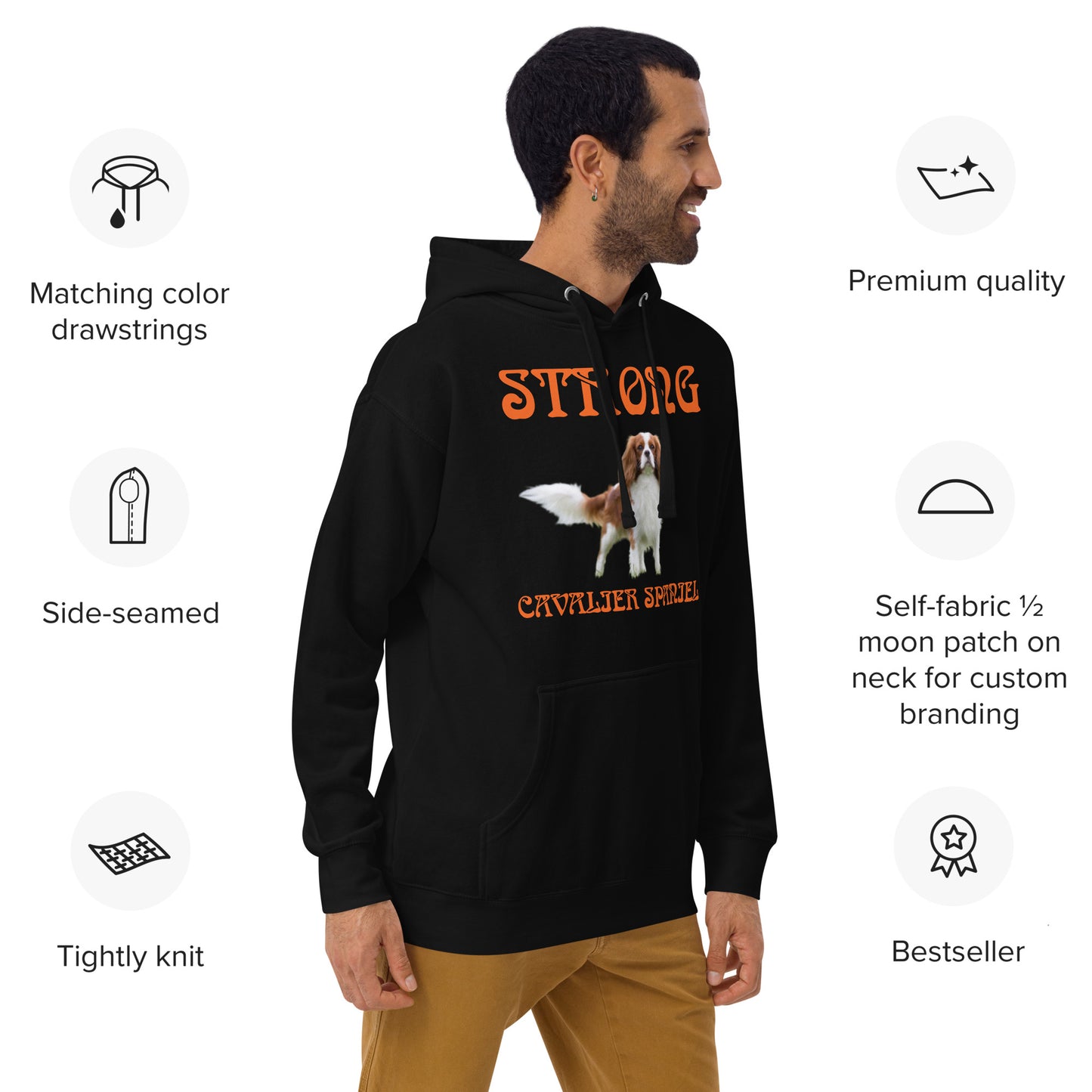 “STRONG CAVALIER SPANIEL”Unisex Hoodie W/Orange Font