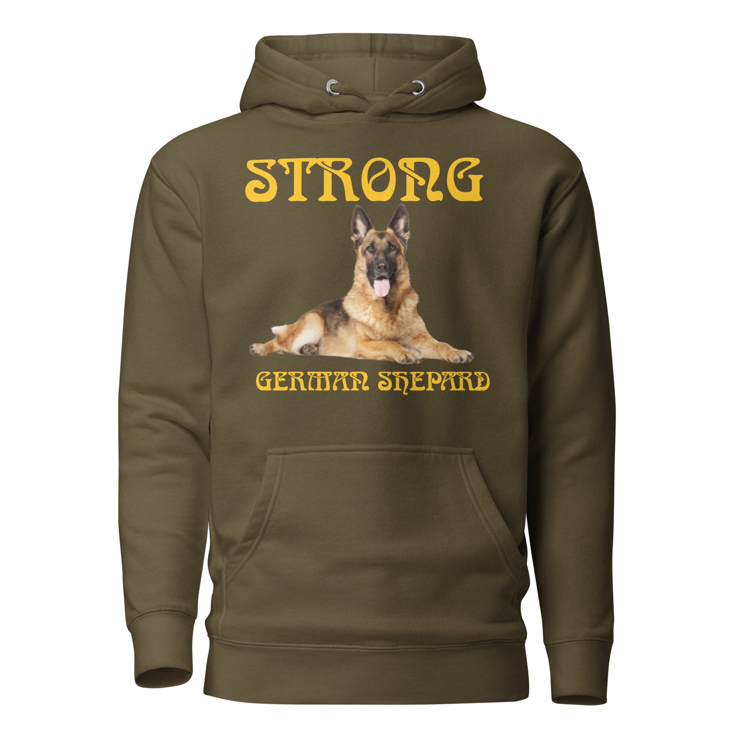 “STRONG GERMAN SHEPHERD”Unisex Hoodie W/Yellow Font