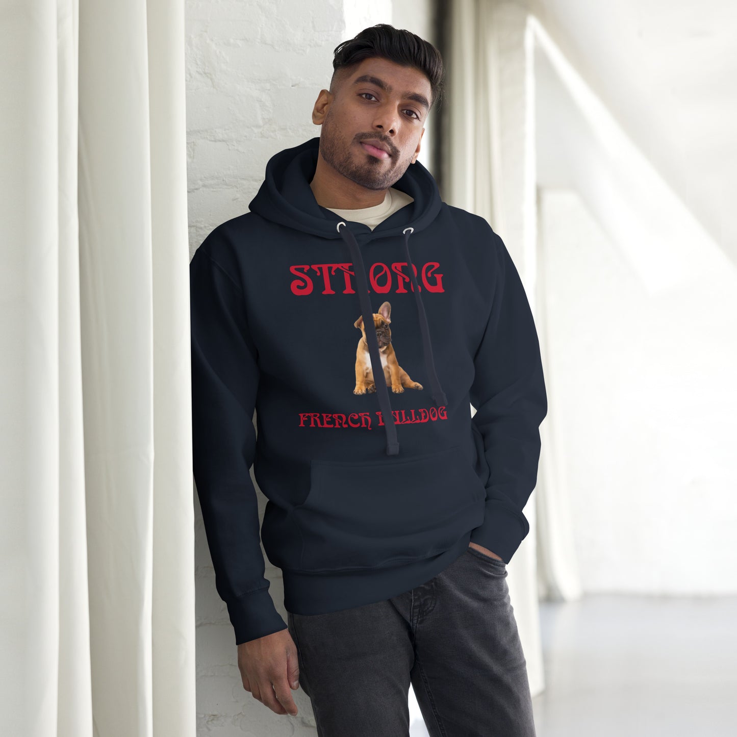 “STRONG FRENCH BULLDOG”Unisex Hoodie W/Red Font