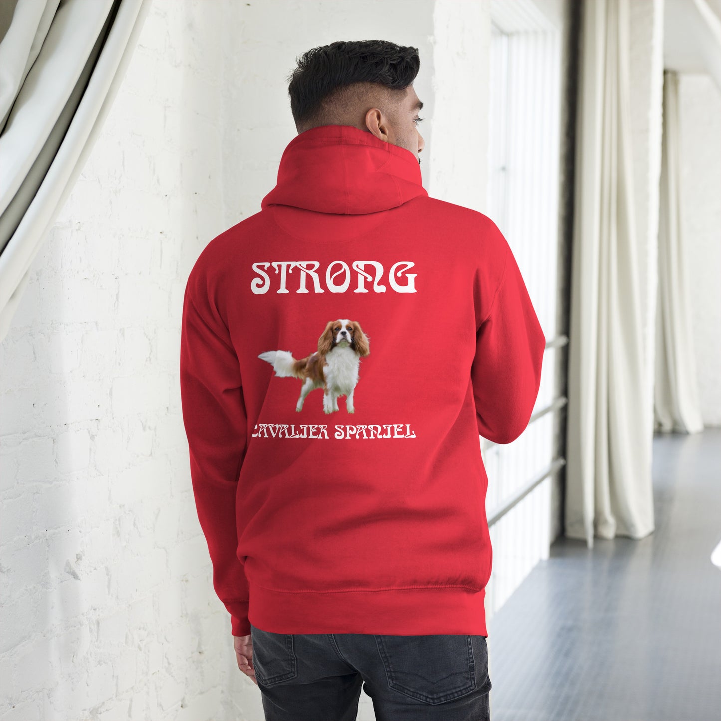 “STRONG CAVALIER SPANIEL”Unisex Hoodie W/White Font