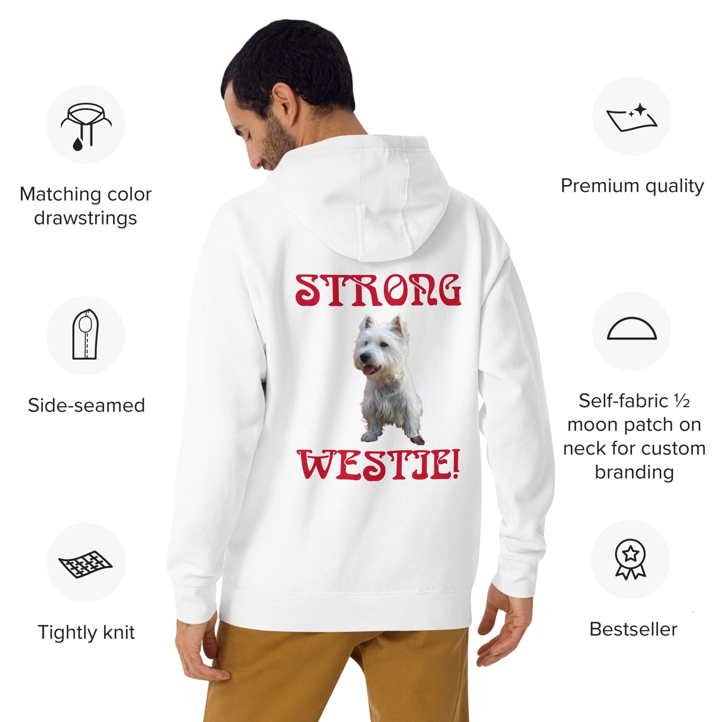 “STRONG WESTIE!”Unisex Hoodie W/Red Font