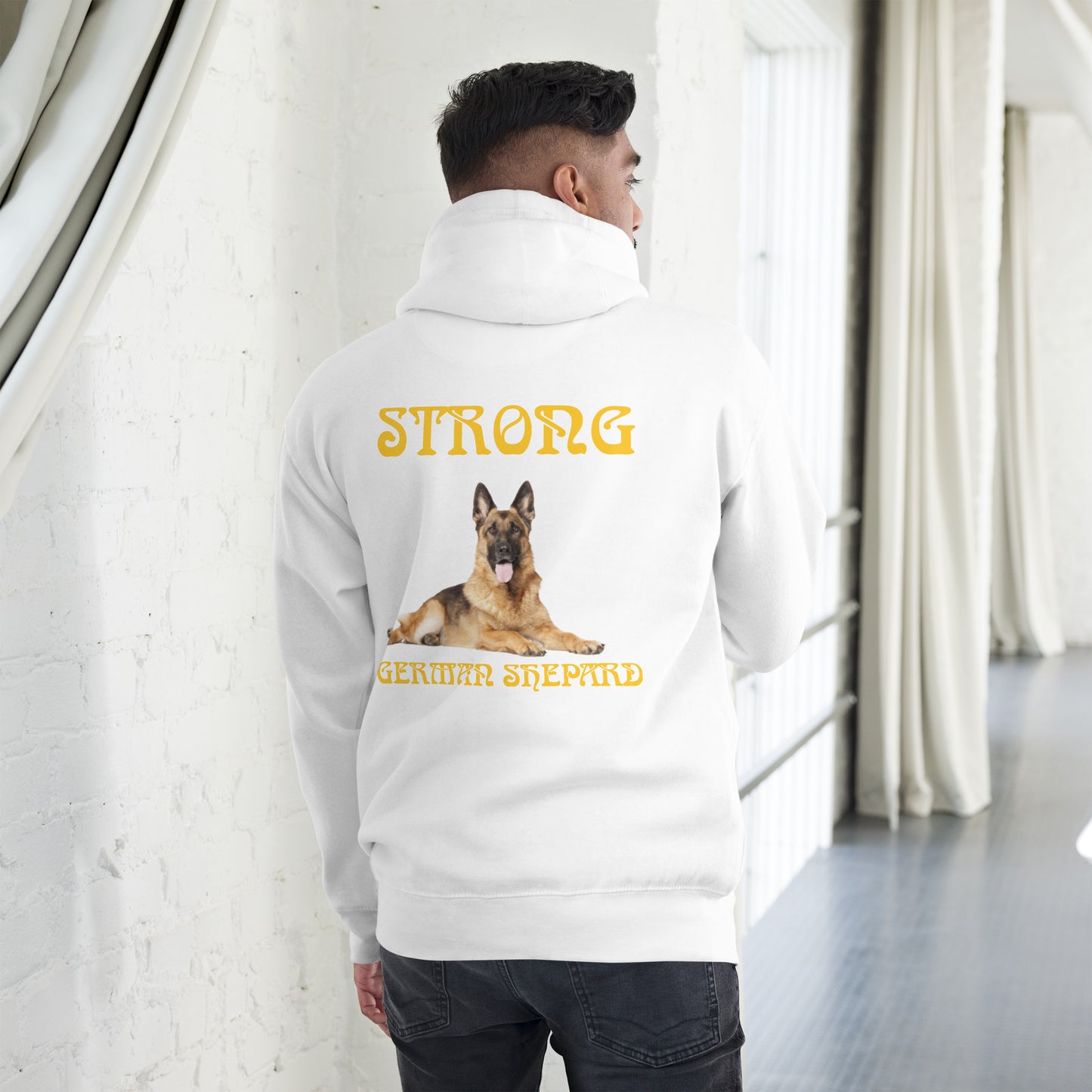 “STRONG GERMAN SHEPHERD”Unisex Hoodie W/Yellow Font