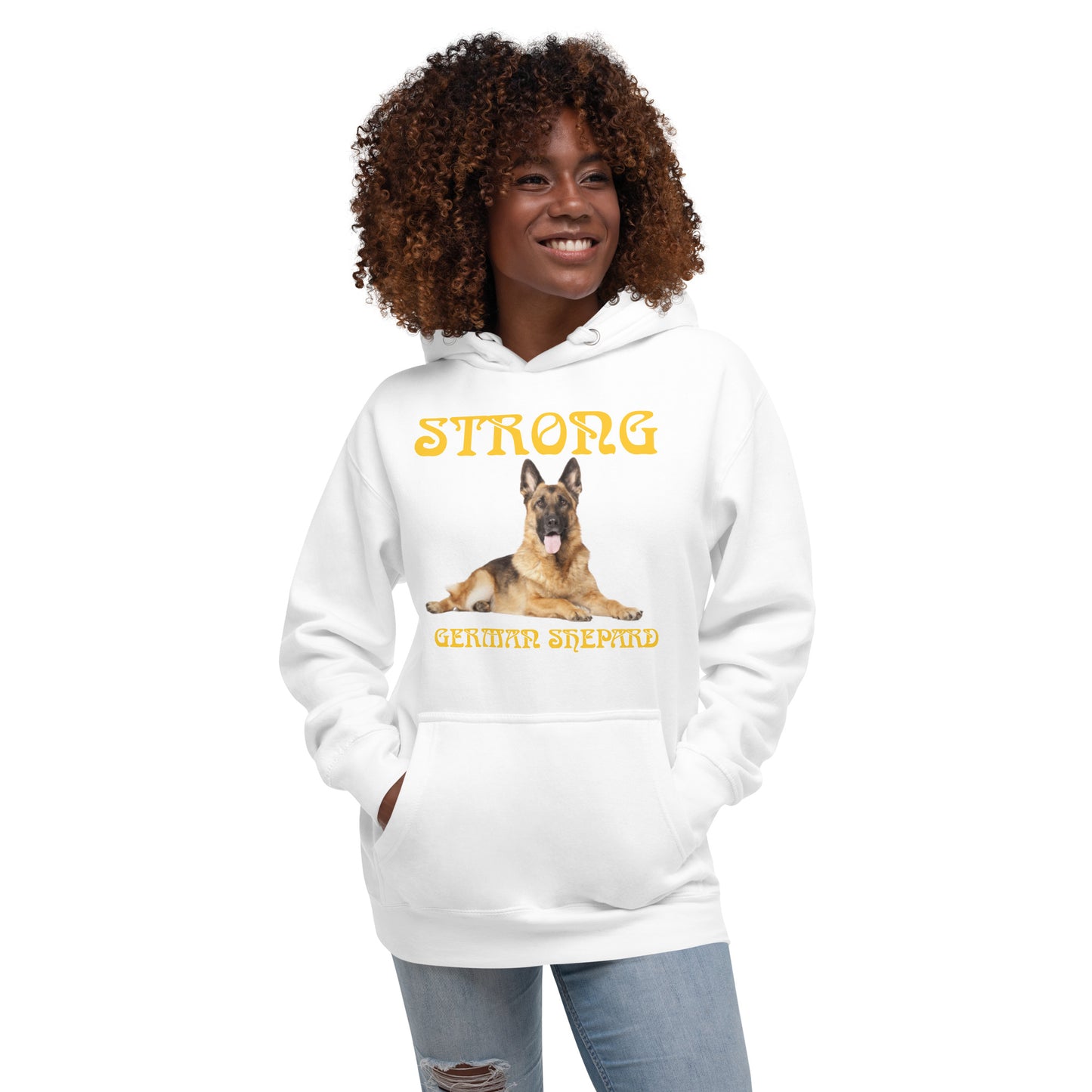 “STRONG GERMAN SHEPHERD”Unisex Hoodie W/Yellow Font