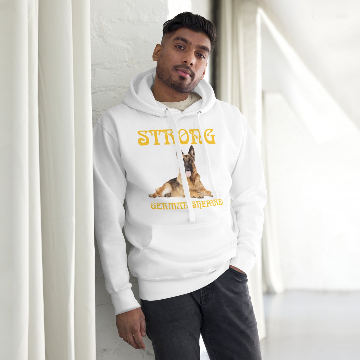 “STRONG GERMAN SHEPHERD”Unisex Hoodie W/Yellow Font