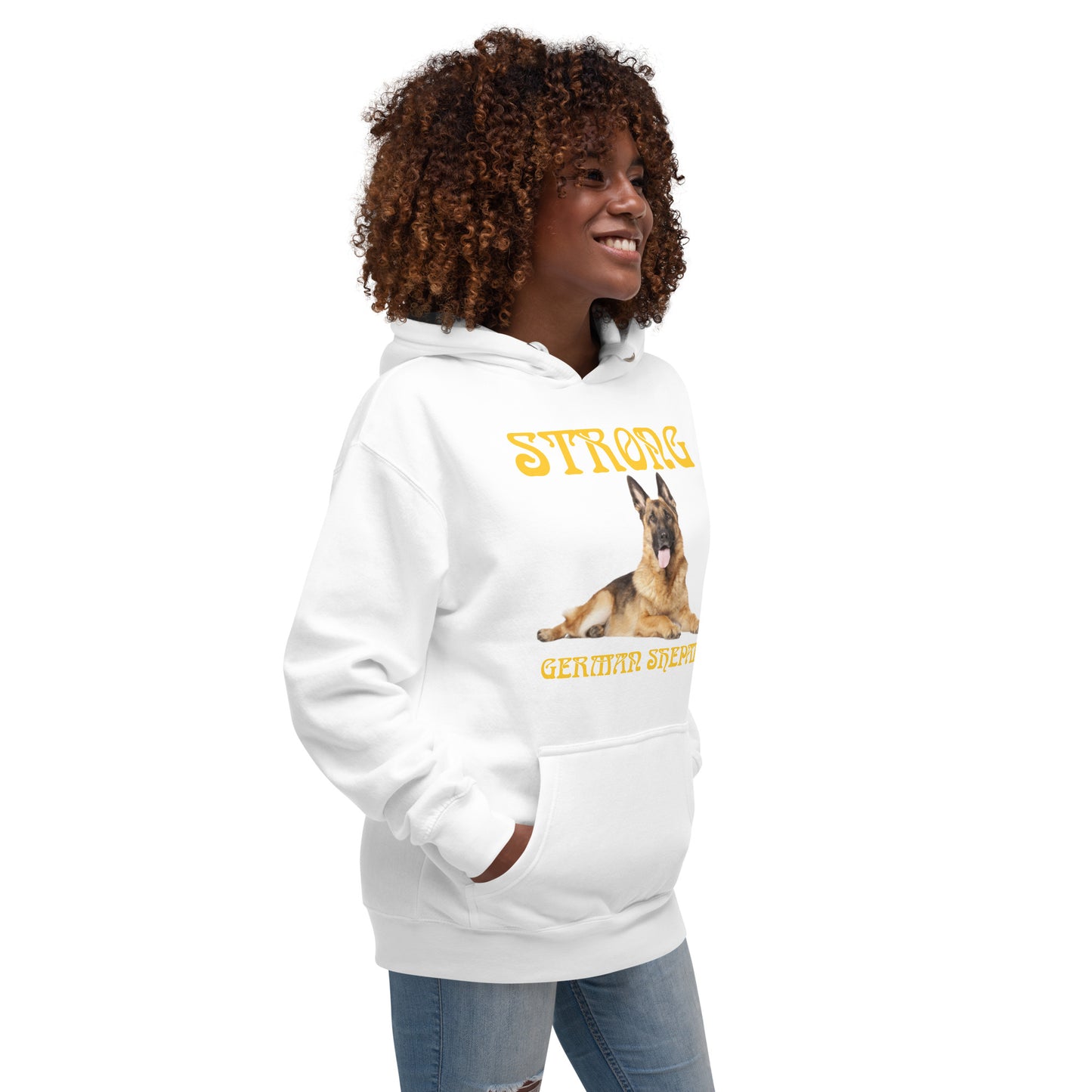 “STRONG GERMAN SHEPHERD”Unisex Hoodie W/Yellow Font