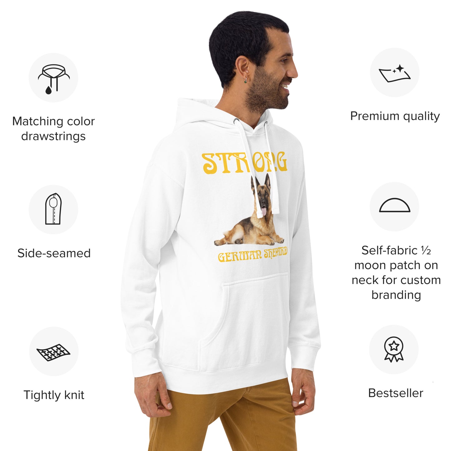 “STRONG GERMAN SHEPHERD”Unisex Hoodie W/Yellow Font