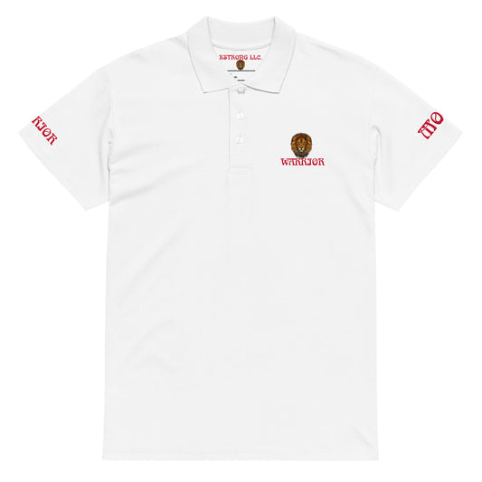 “WARRIOR MODE!”UNISEX Premium Pique Polo Shirt W/Red Font