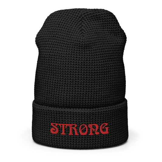 “STRONG”Waffle Beanie W/Red Font