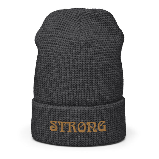 “STRONG”Waffle Beanie W/Bronze Font