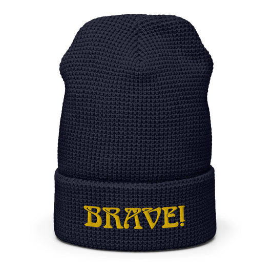 “BRAVE!”Waffle Beanie W/Yellow Font