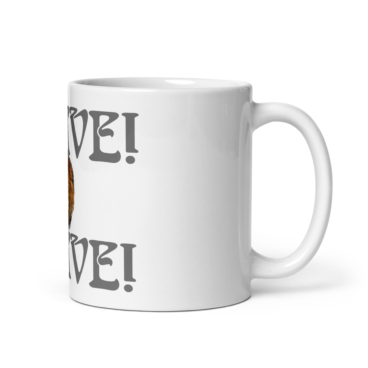 “BRAVE!”White Glossy Mug W/Grey Font