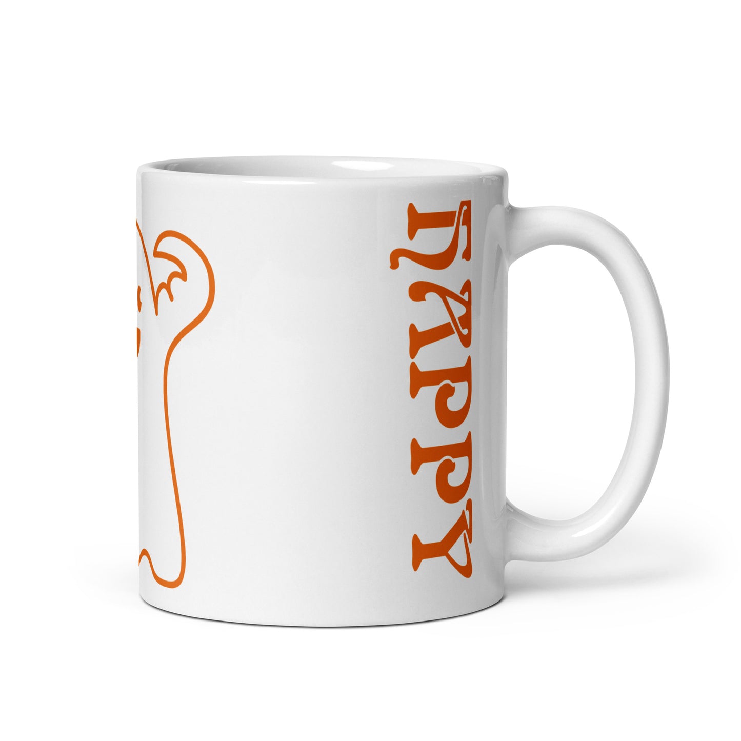 “HAPPY HALLOWEEN ORANGE GHOST!”White Glossy Mug W/Orange Font