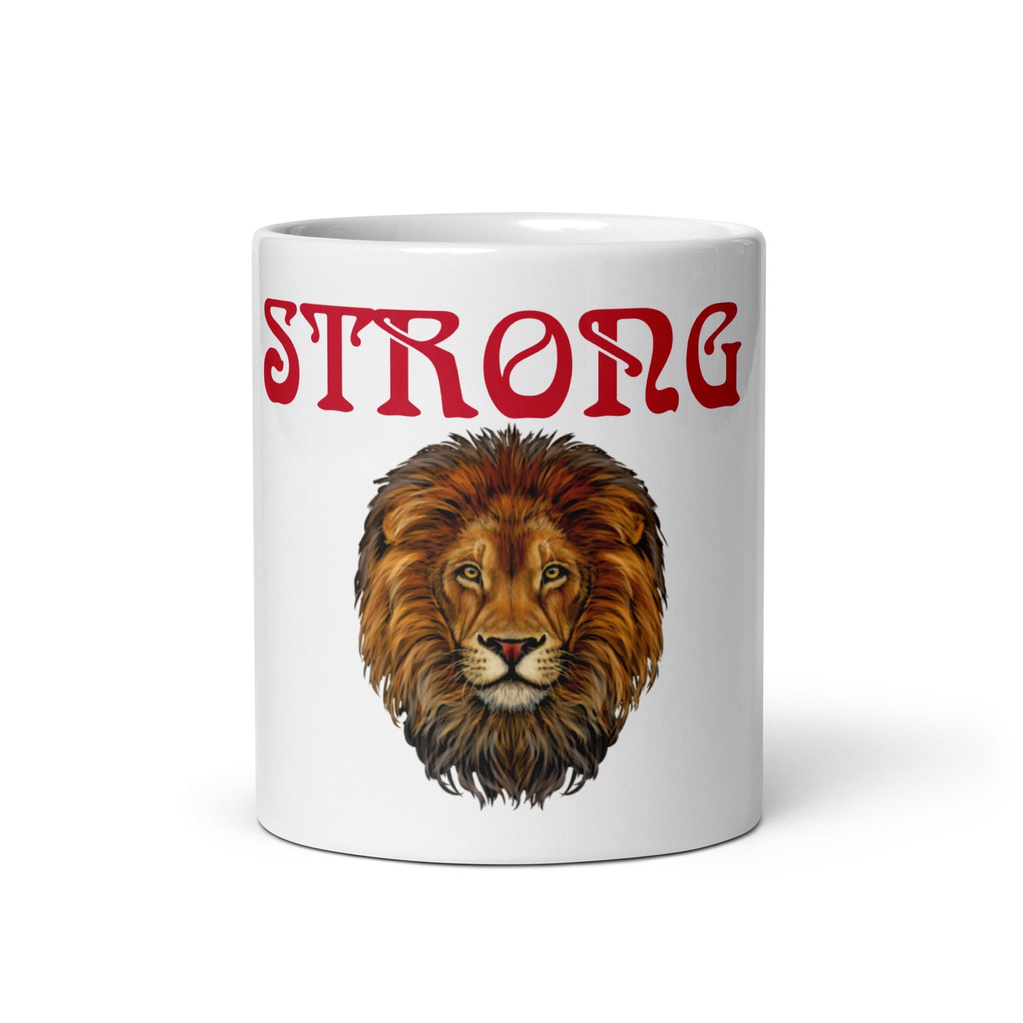 “STRONG”White Glossy Mug W/Red Font