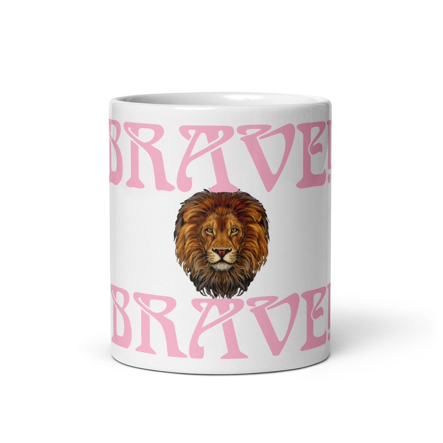 “BRAVE”White Glossy Mug W/Cotton Candy Font