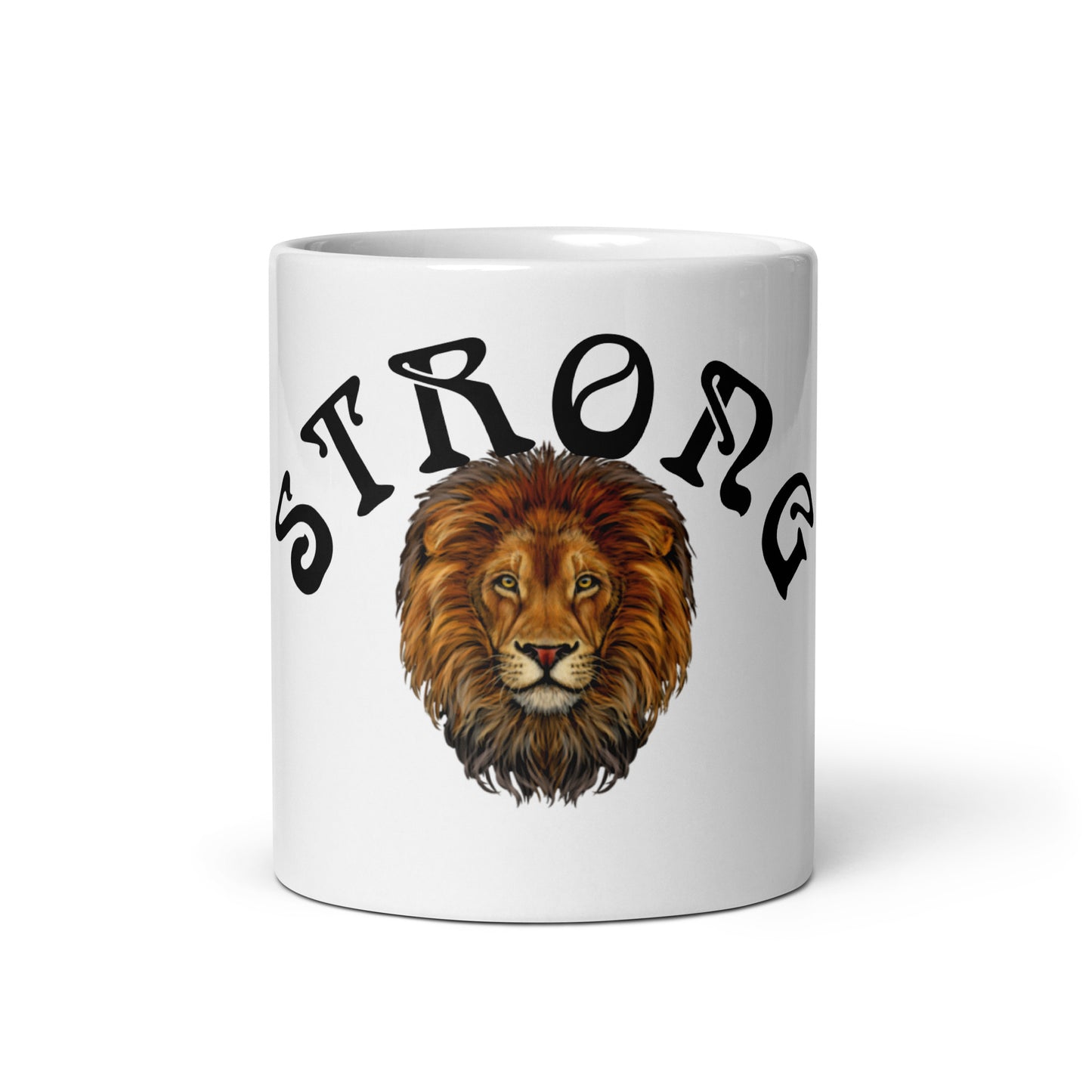 “STRONG”White Glossy Mug W/Arch Black Font