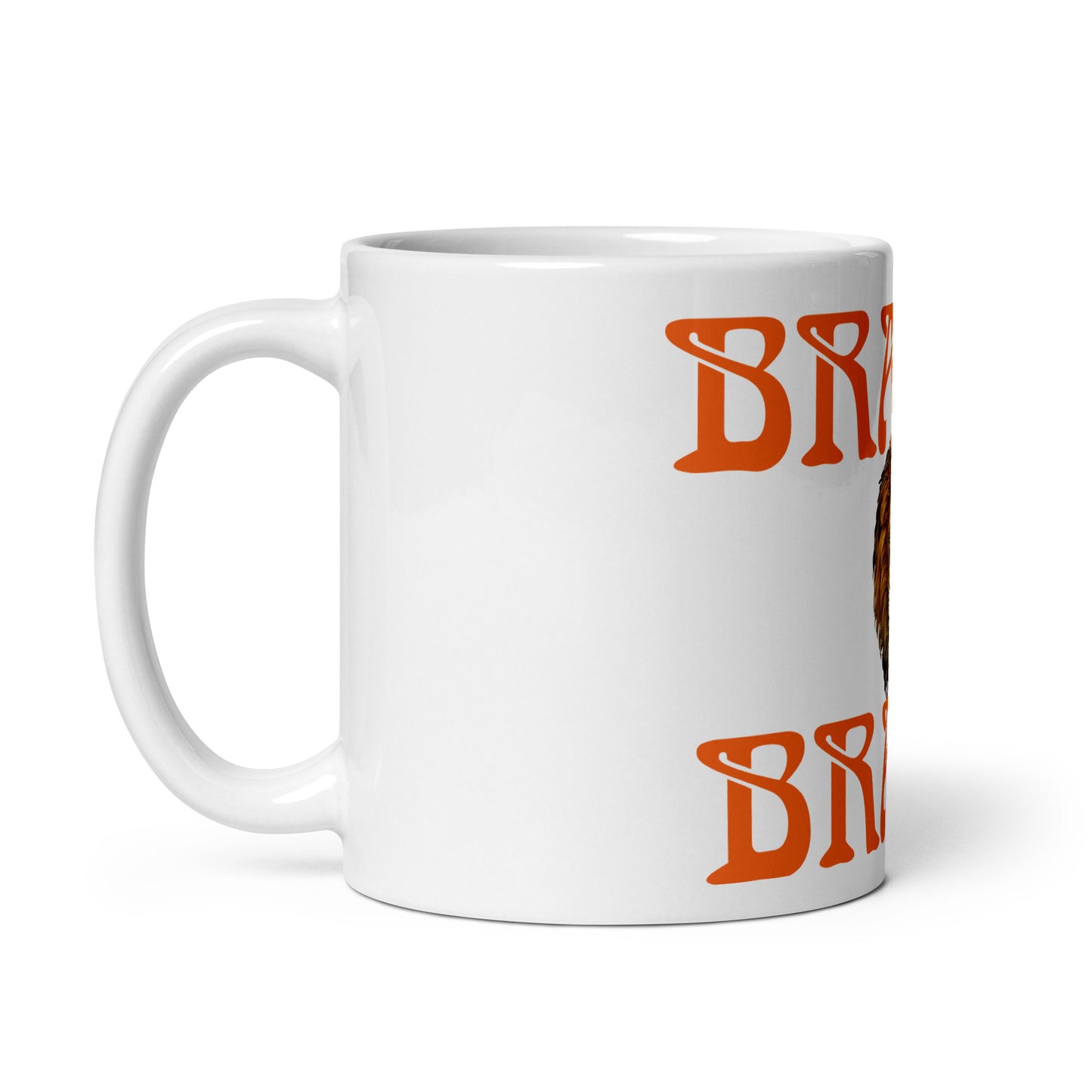 “BRAVE”White Glossy Mug W/Orange Font