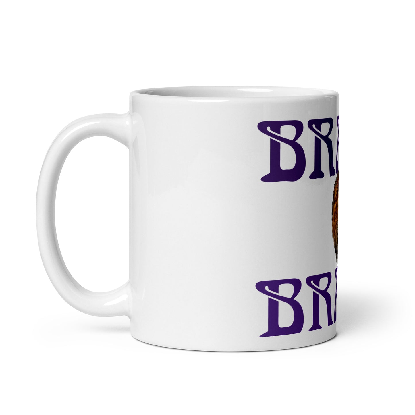 “BRAVE”White Glossy Mug W/Purple Font