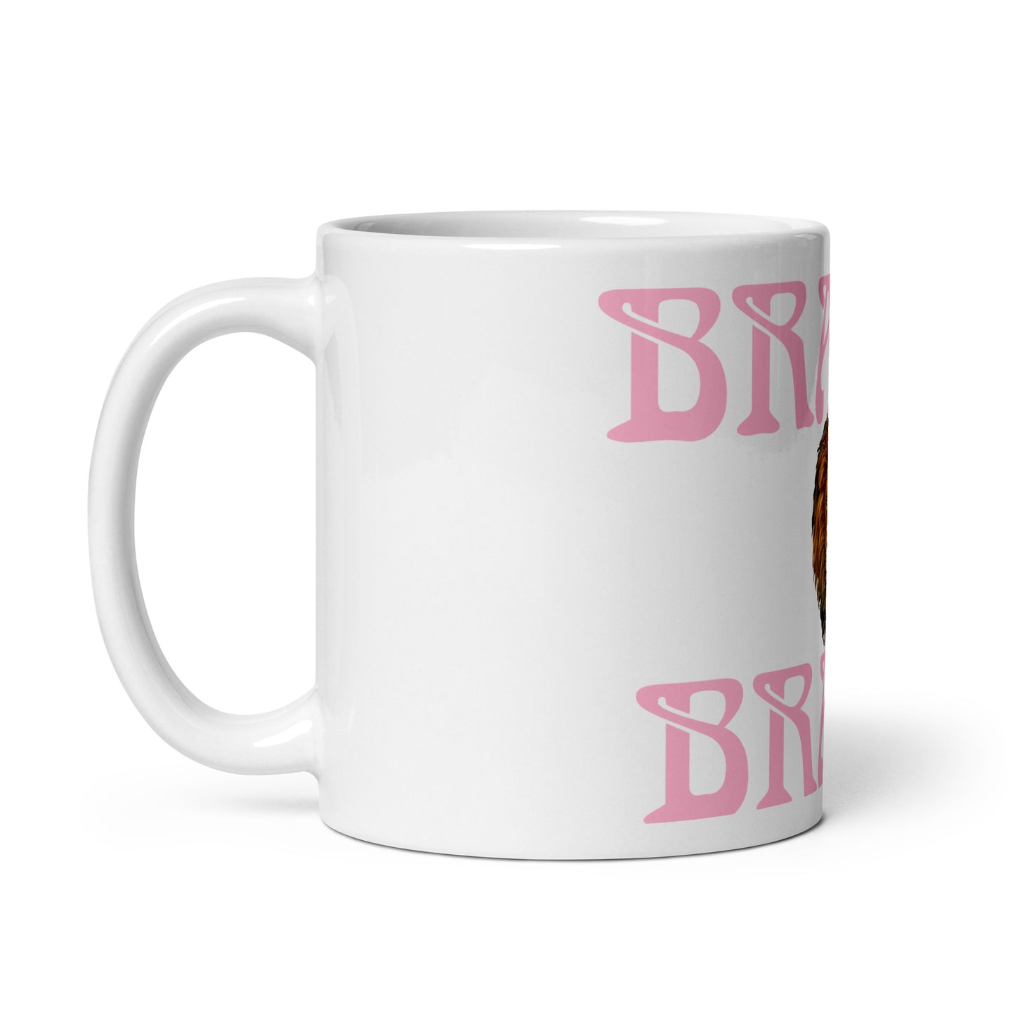 “BRAVE”White Glossy Mug W/Cotton Candy Font