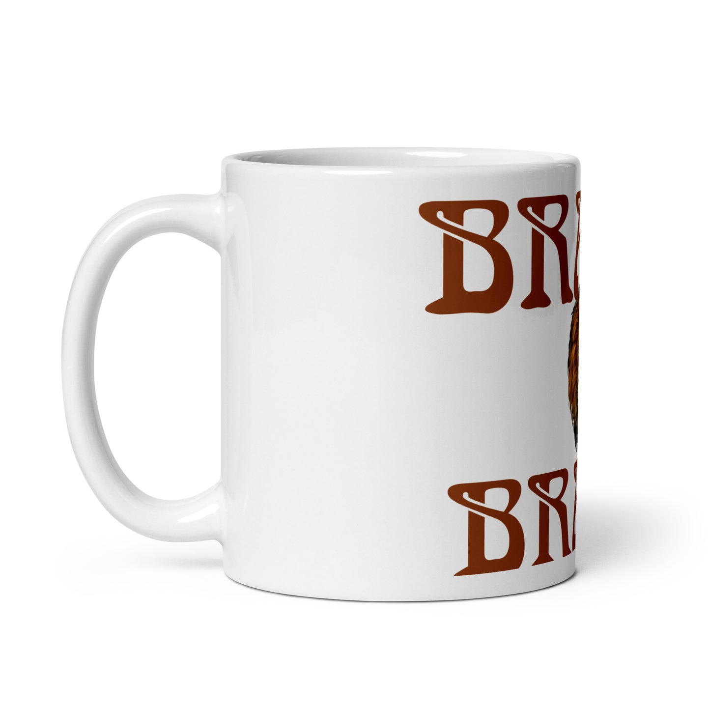 “BRAVE”White Glossy Mug W/Brown Font