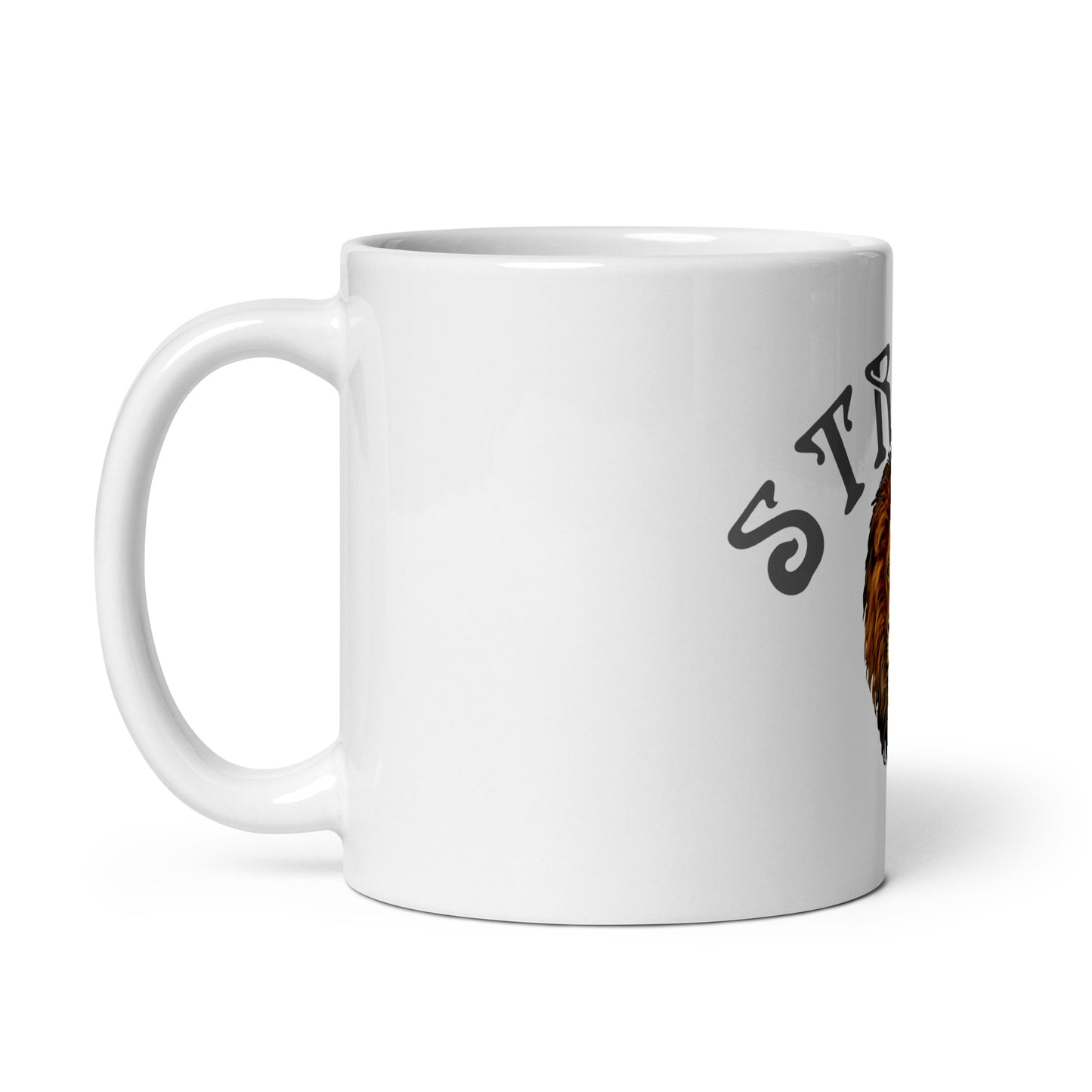 “STRONG”White Glossy Mug W/Arch Grey Font