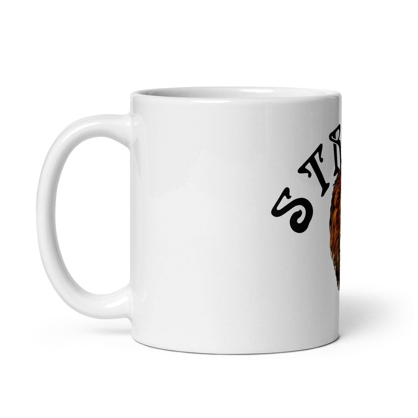 “STRONG”White Glossy Mug W/Arch Black Font