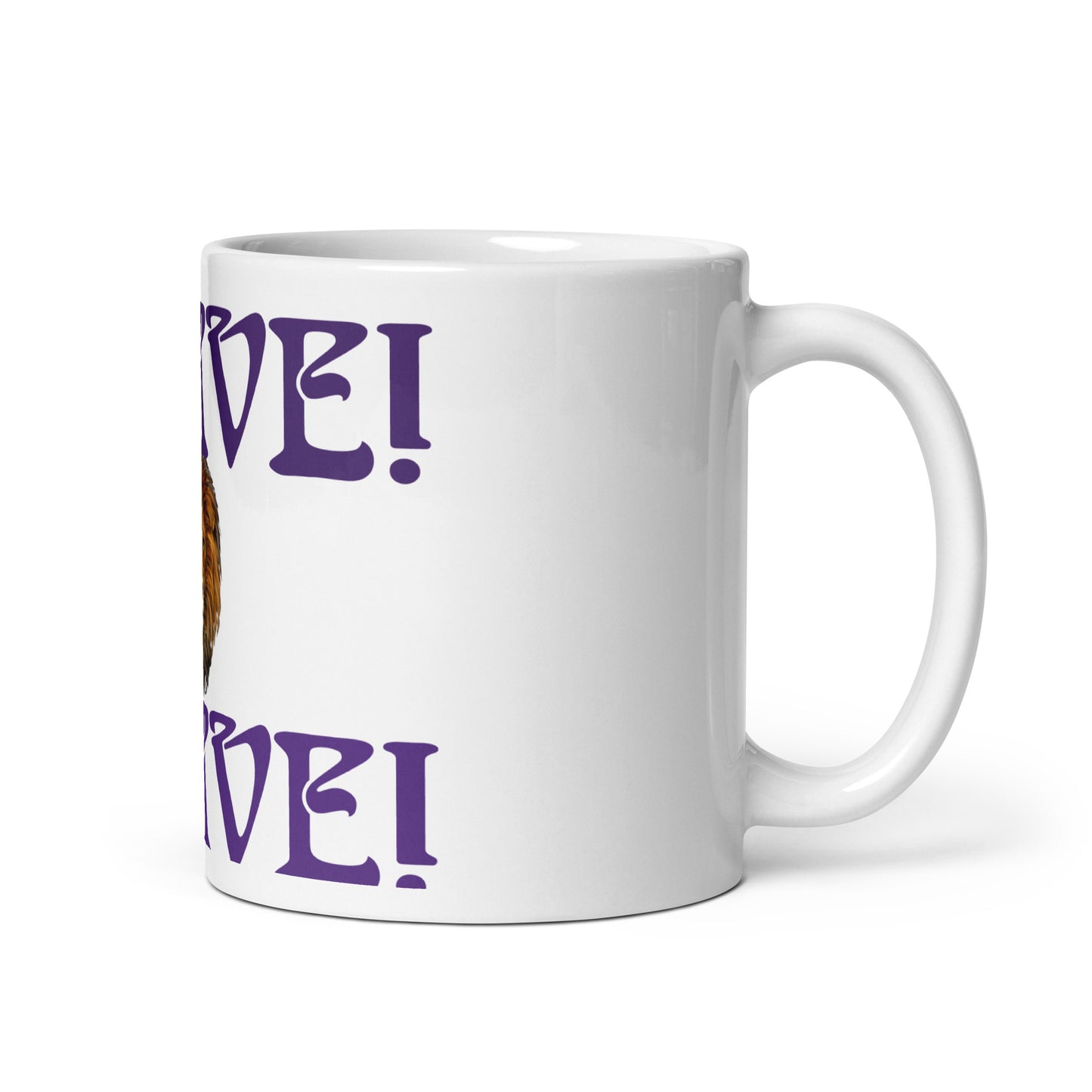 “BRAVE”White Glossy Mug W/Purple Font