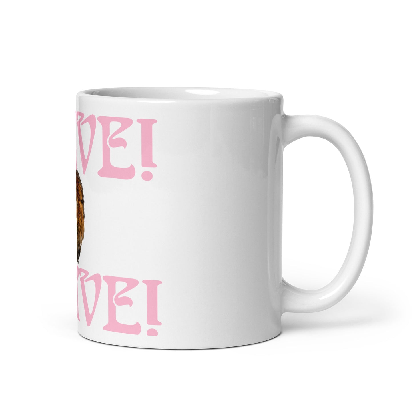 “BRAVE”White Glossy Mug W/Cotton Candy Font