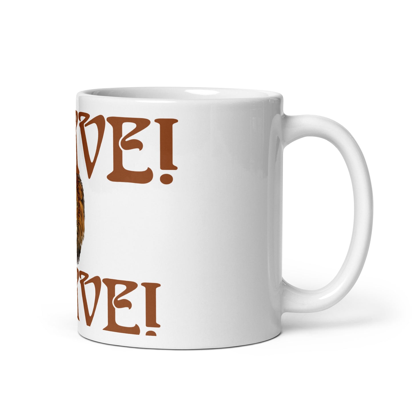 “BRAVE”White Glossy Mug W/Brown Font