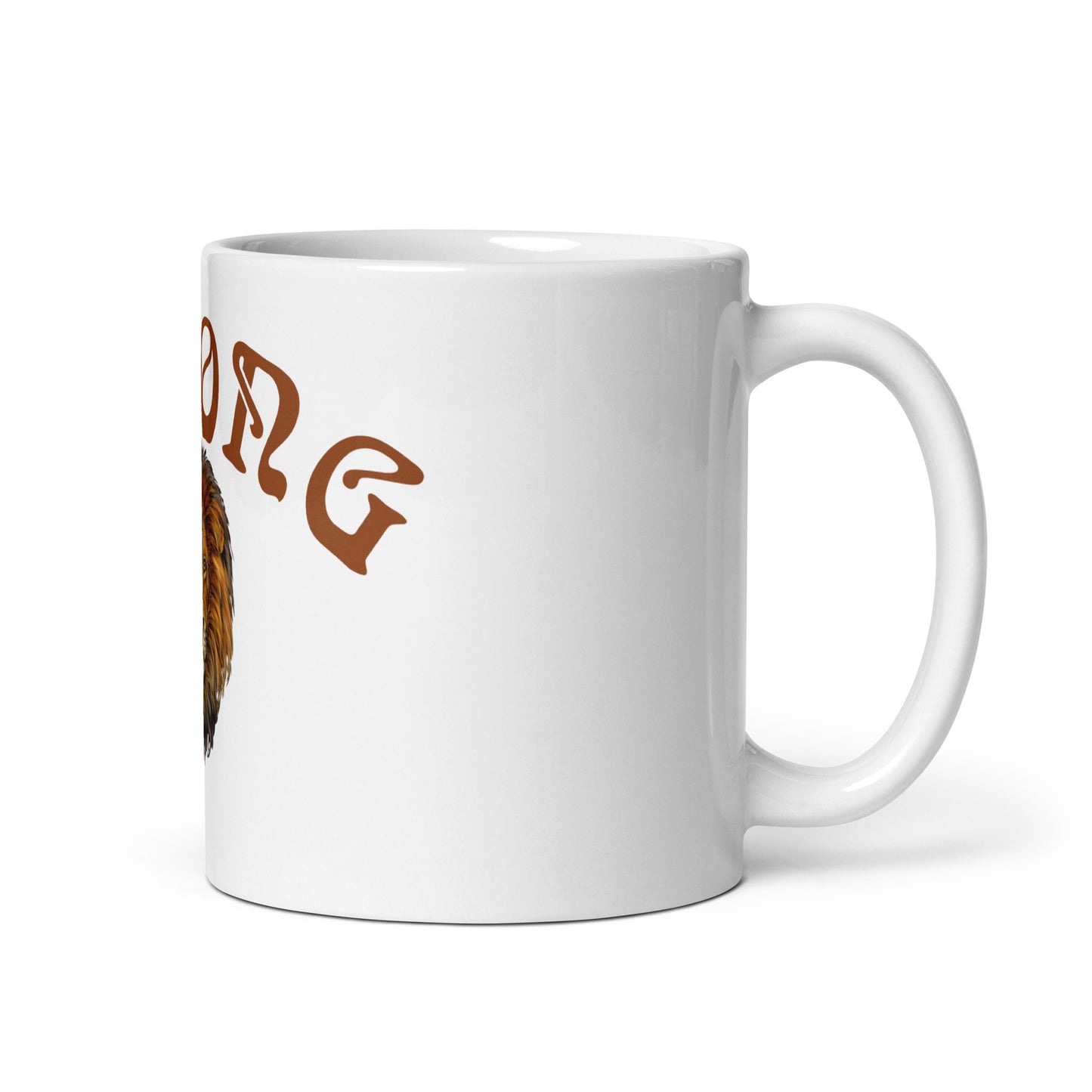 “STRONG”White Glossy Mug W/Arch Brown Font