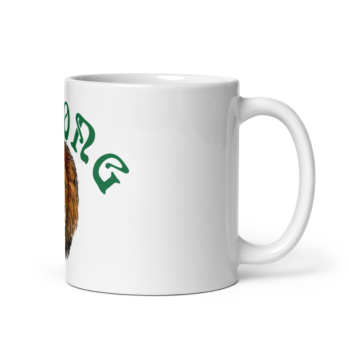 “STRONG”White Glossy Mug W/Arch Green Font