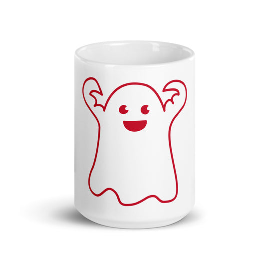 “HAPPY HALLOWEEN RED GHOST!”White Glossy Mug W/Red Font