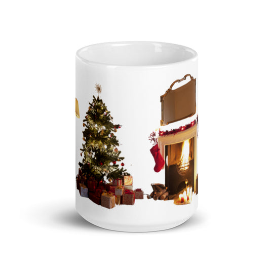 “MERRY CHRISTMAS!”White Glossy Mug W/Christmas Tree/Red Font