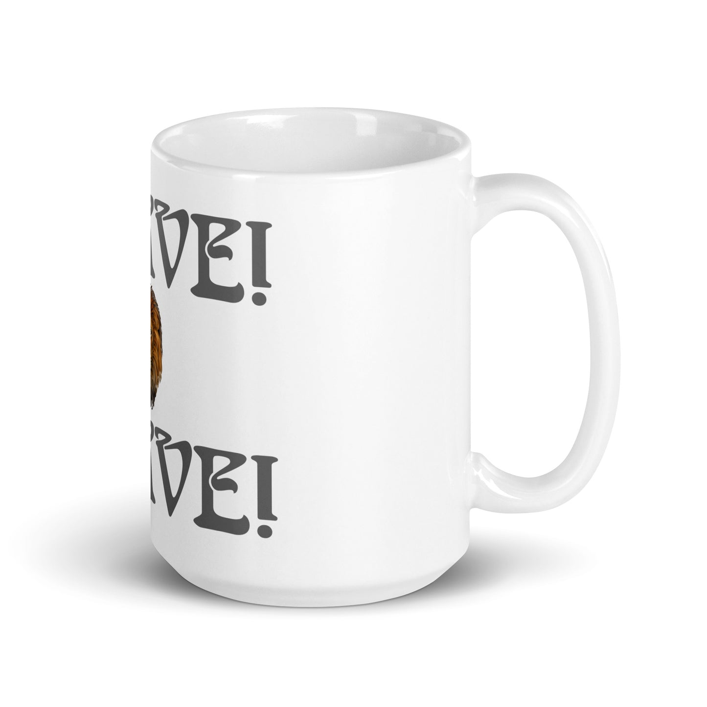 “BRAVE!”White Glossy Mug W/Grey Font