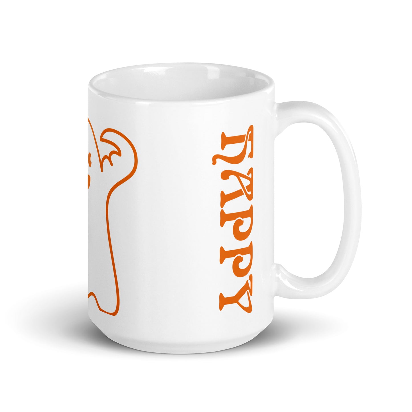 “HAPPY HALLOWEEN ORANGE GHOST!”White Glossy Mug W/Orange Font