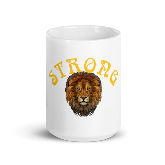 “STRONG”White Glossy Mug W/Arch Yellow Font