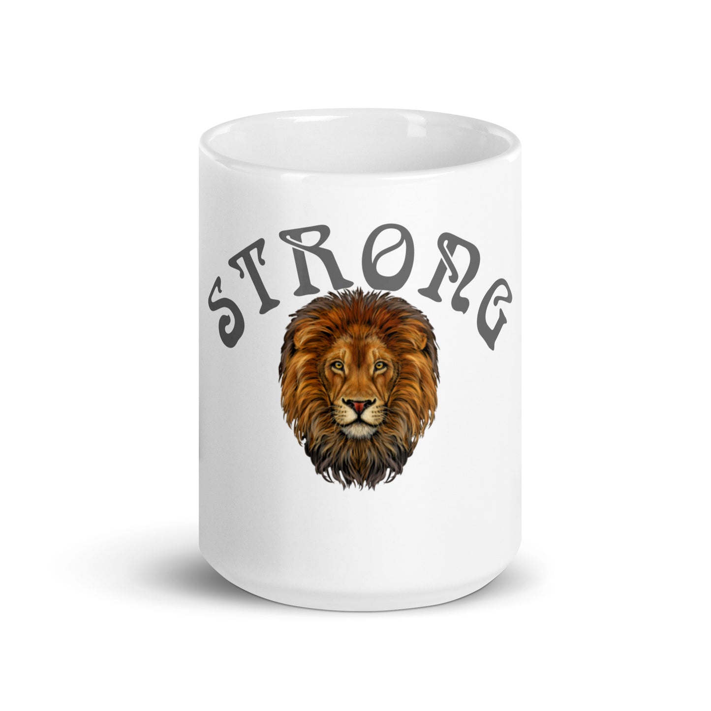 “STRONG”White Glossy Mug W/Arch Grey Font