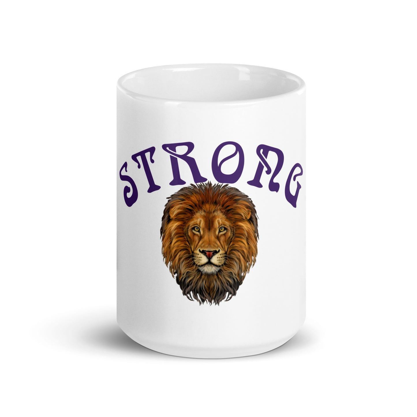 “STRONG”White Glossy Mug W/Arch Purple Font