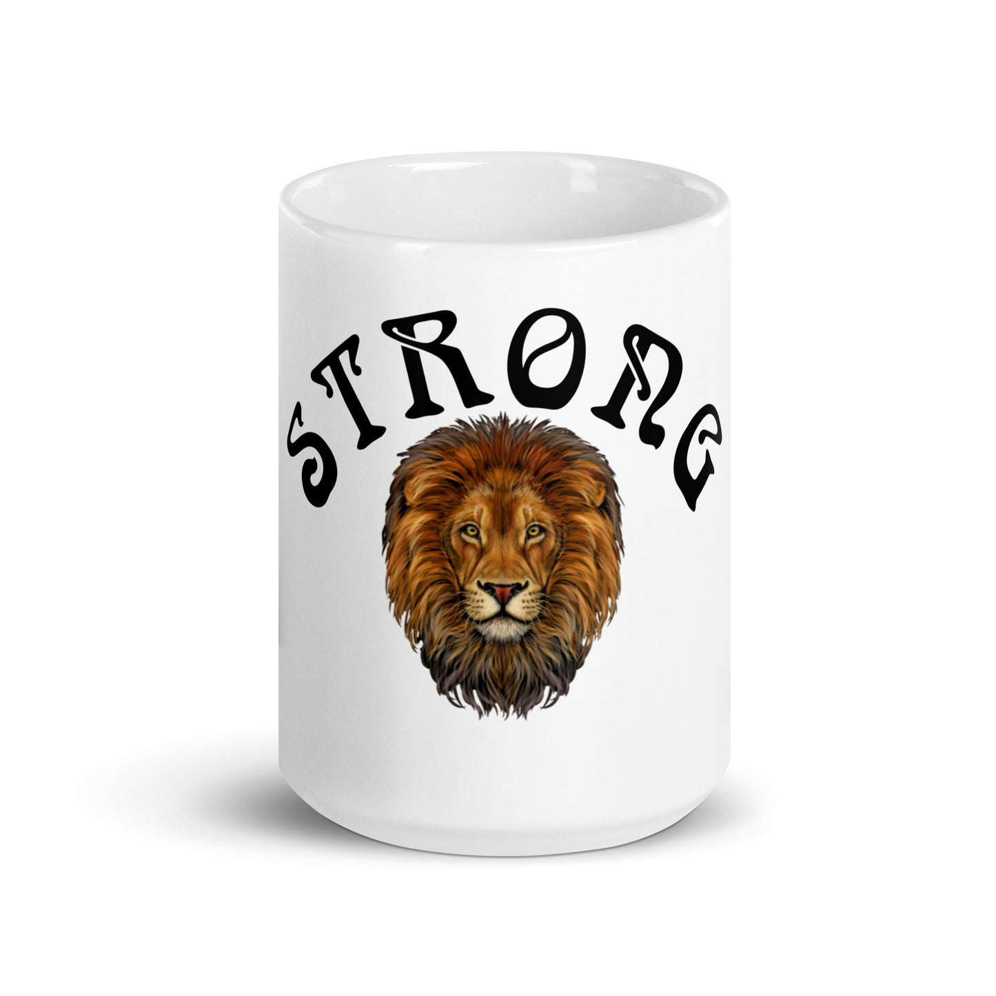 “STRONG”White Glossy Mug W/Arch Black Font