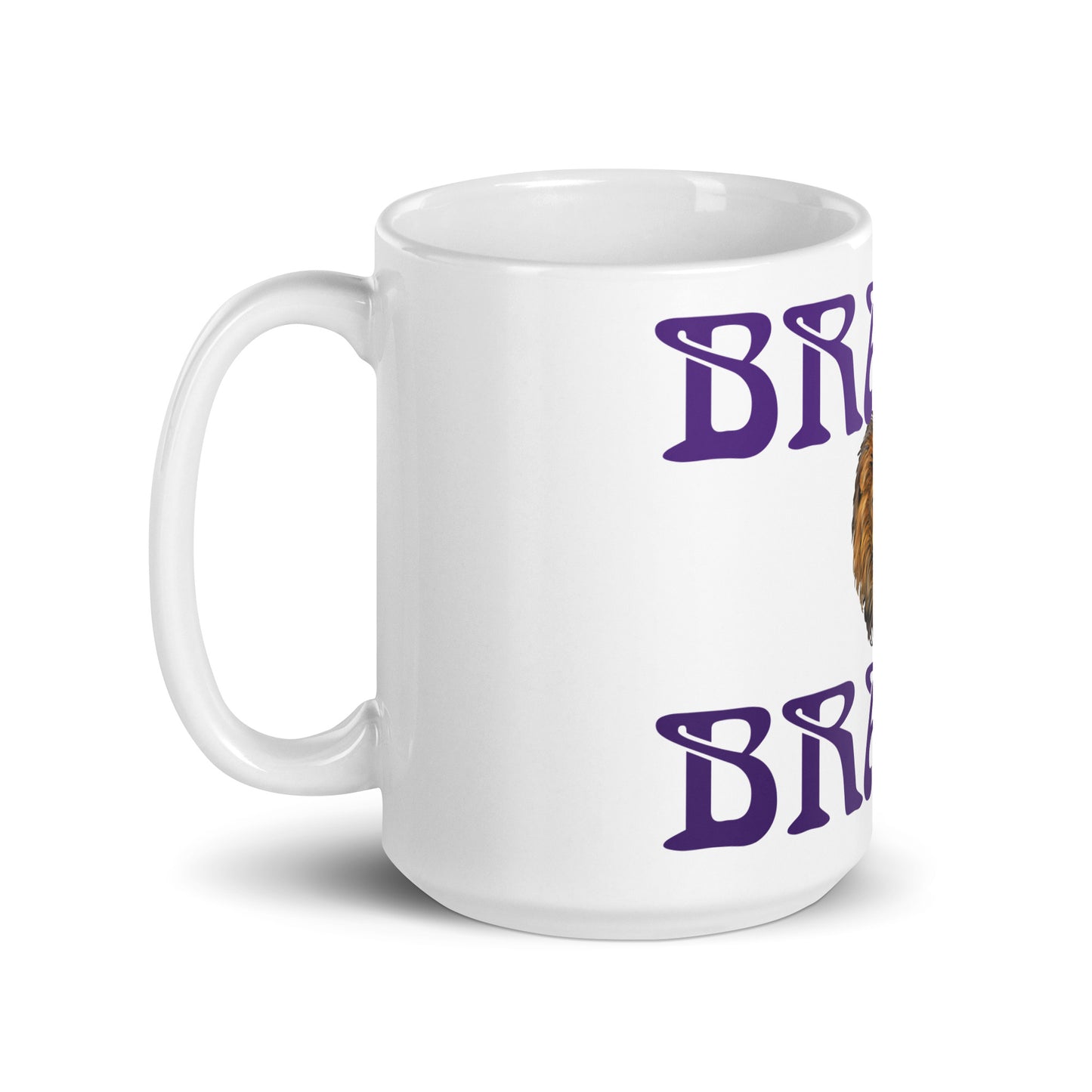 “BRAVE”White Glossy Mug W/Purple Font