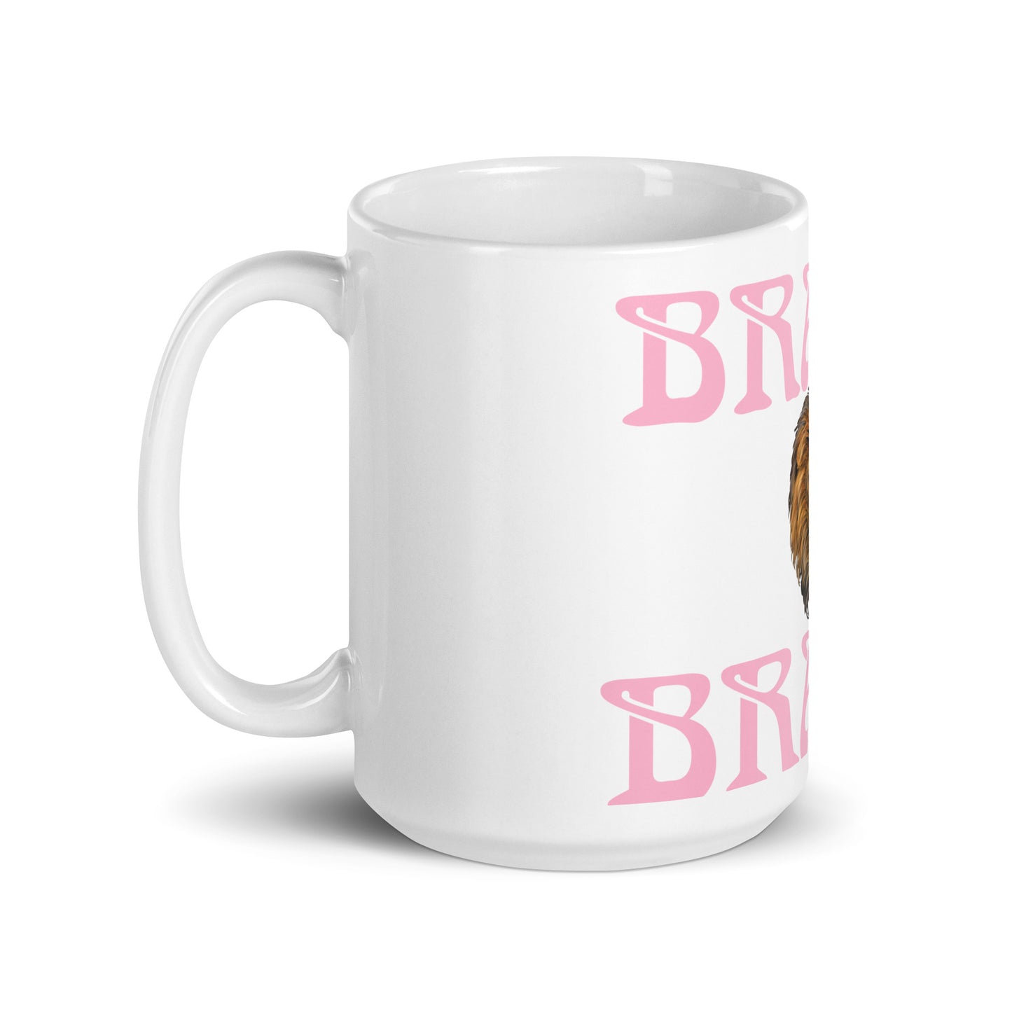 “BRAVE”White Glossy Mug W/Cotton Candy Font