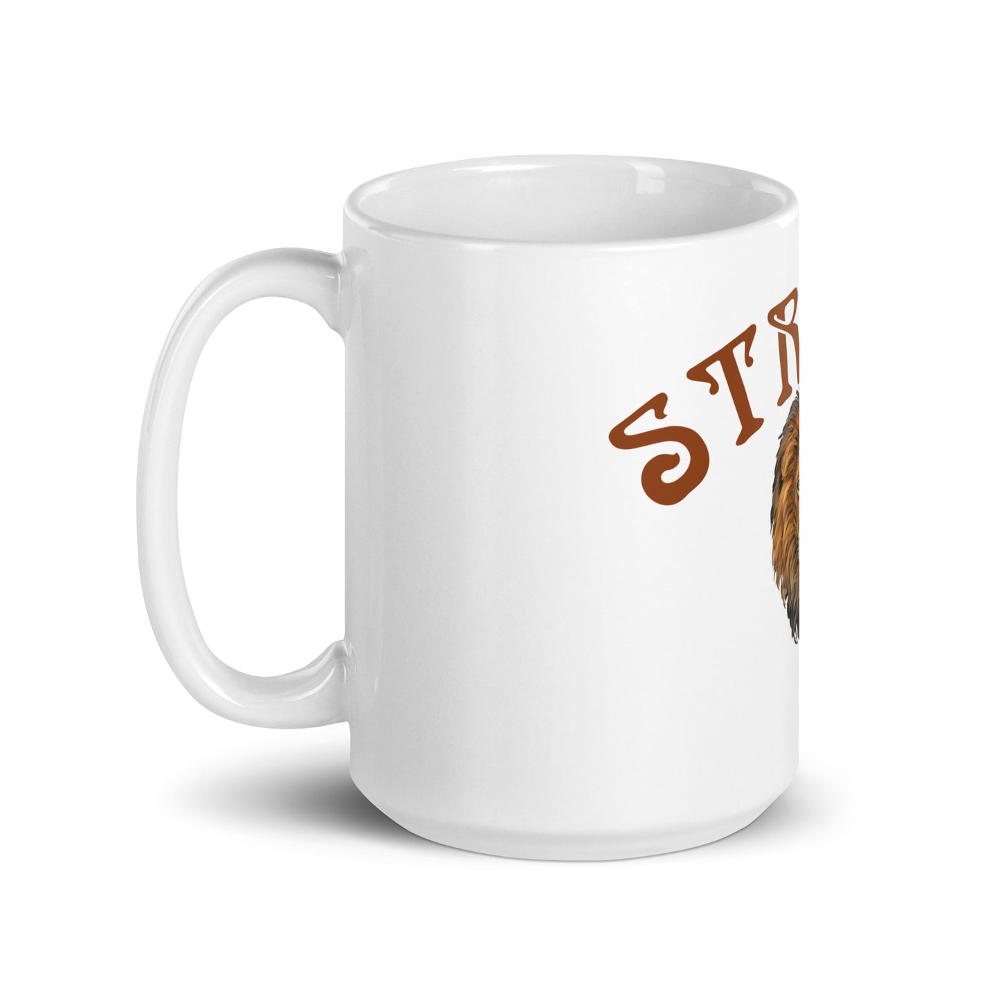 “STRONG”White Glossy Mug W/Arch Brown Font