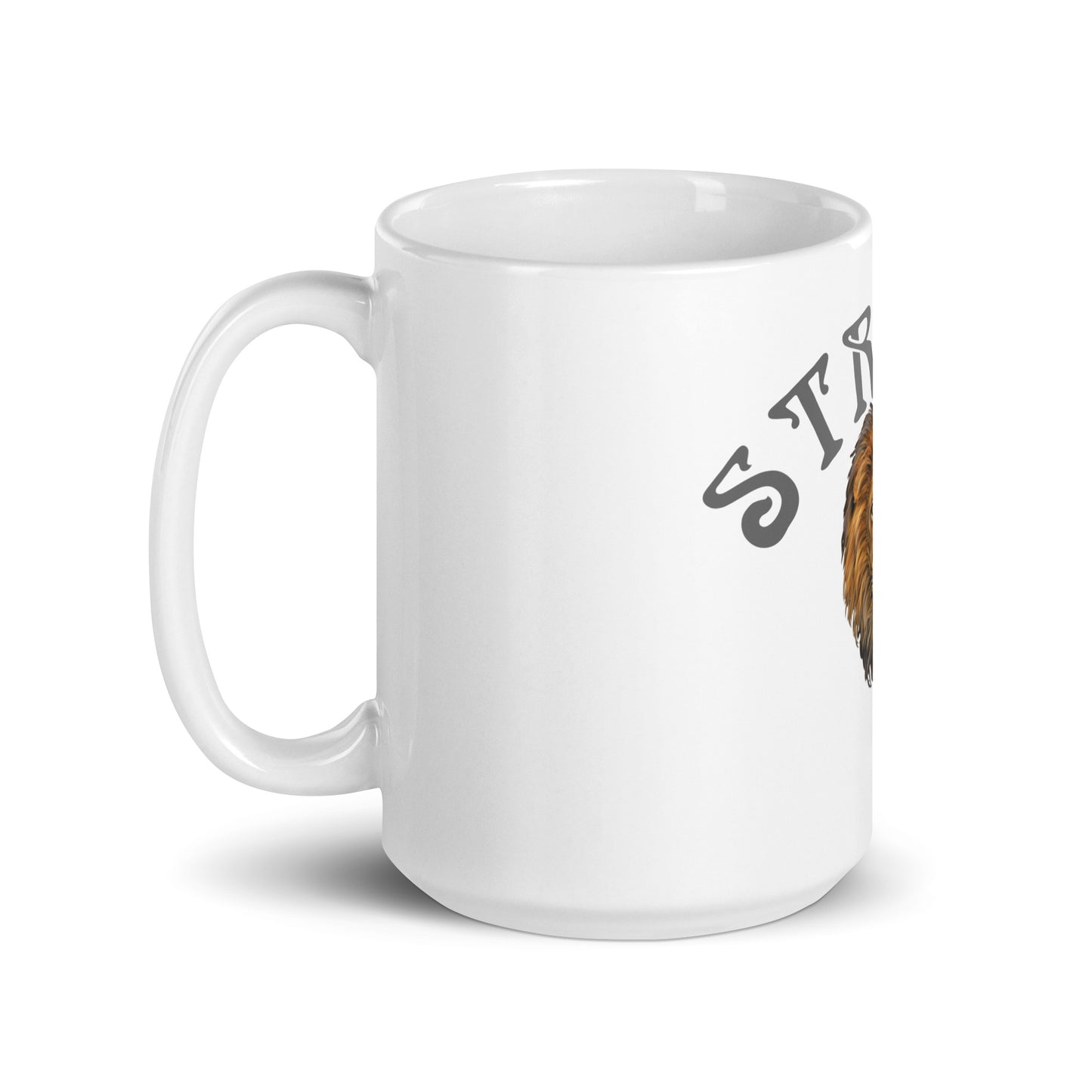 “STRONG”White Glossy Mug W/Arch Grey Font