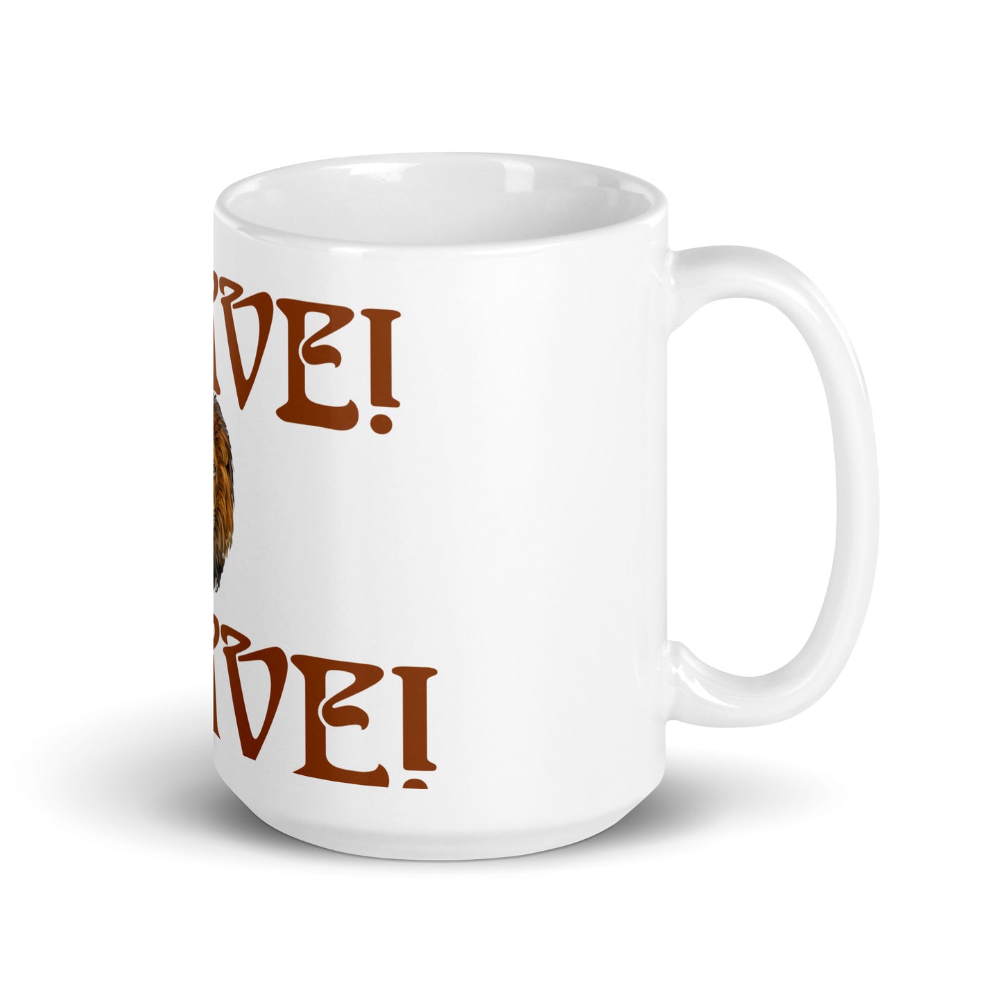 “BRAVE”White Glossy Mug W/Brown Font