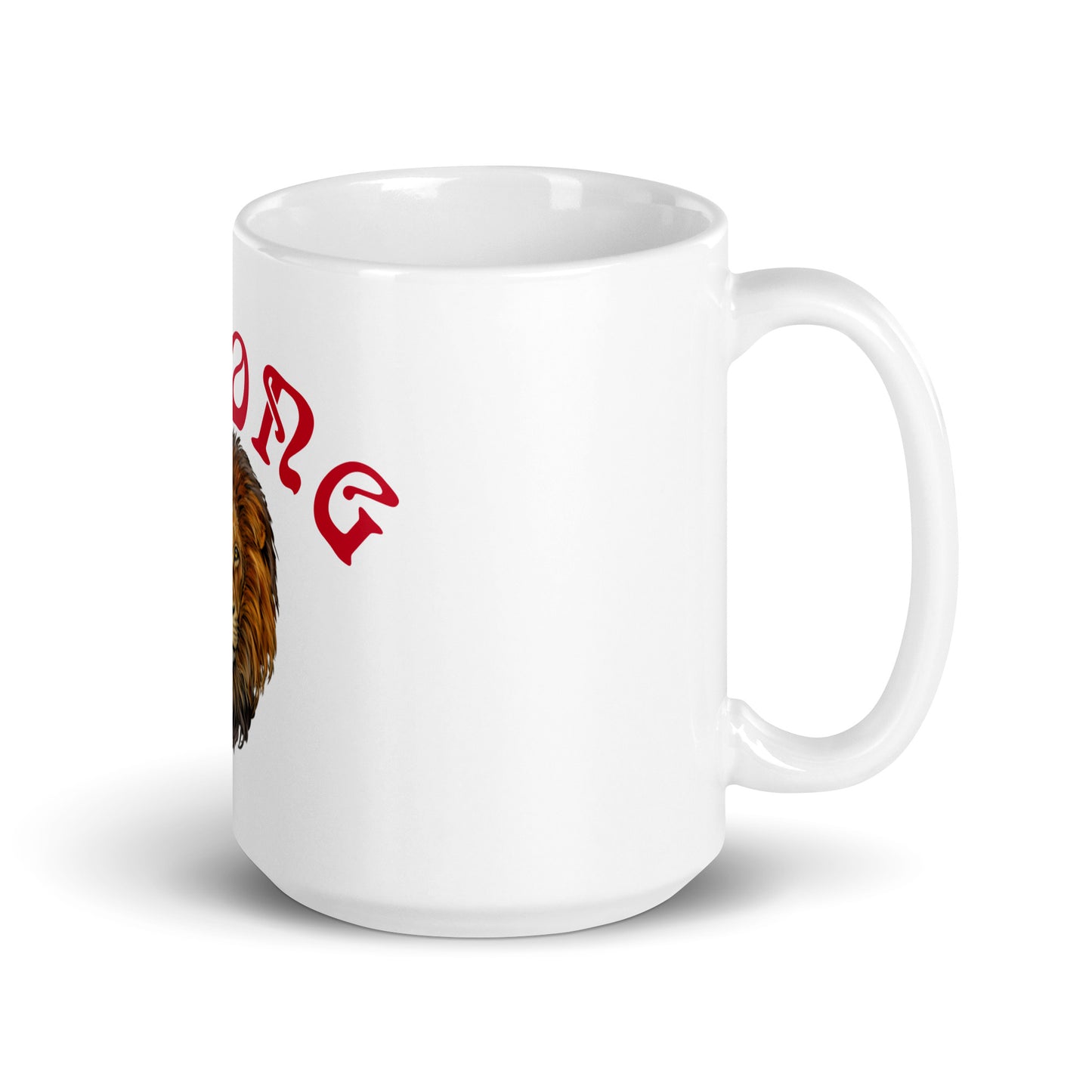 “STRONG”White Glossy Mug W/Arch Red Font